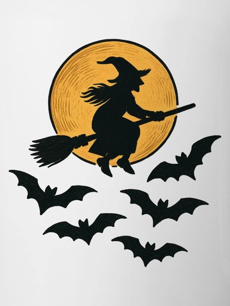 Flying Witch with Bats – Halloween Design