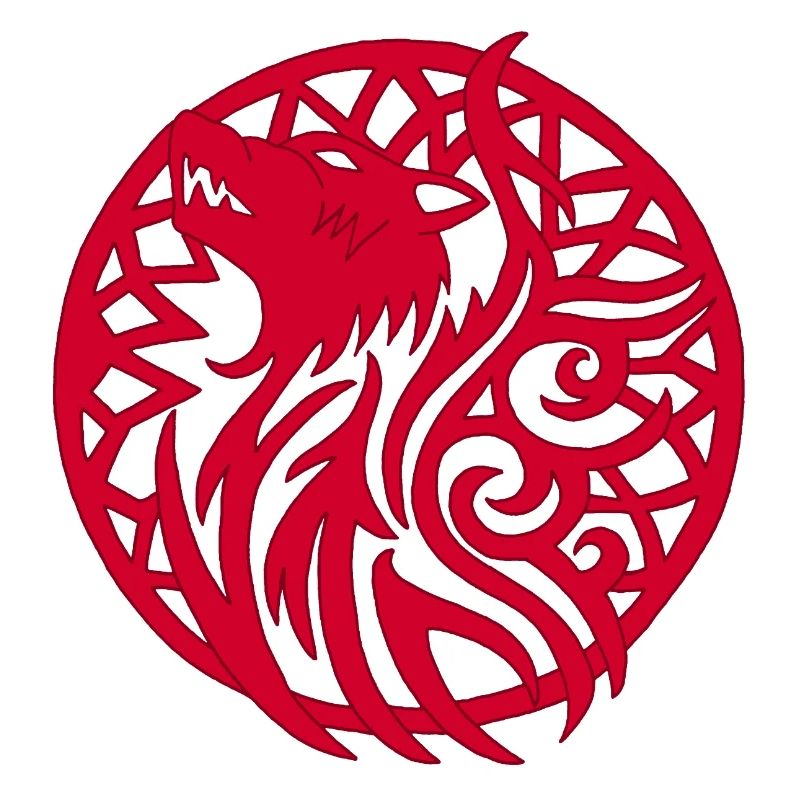 Roter Wikingerwolf und Talisman des Glücks