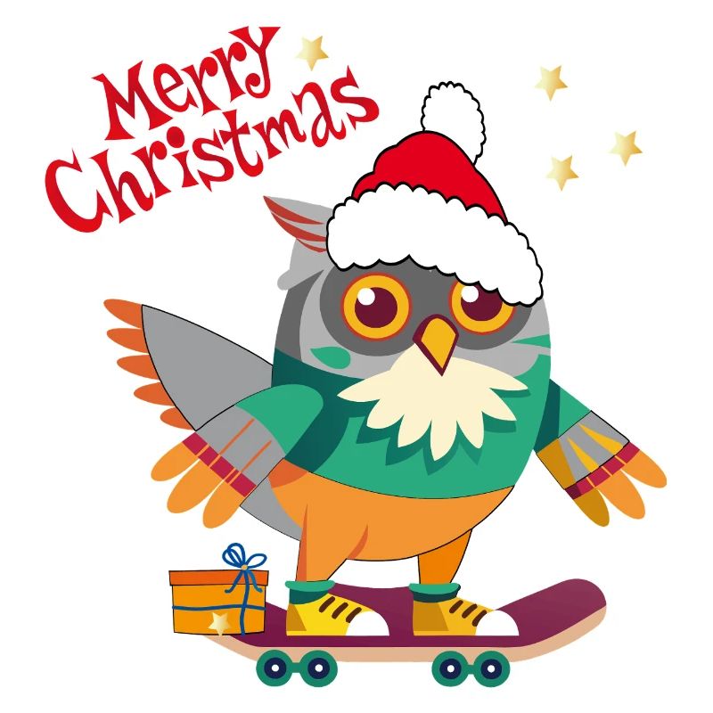 Hibou de Noël sur planche à roulettes