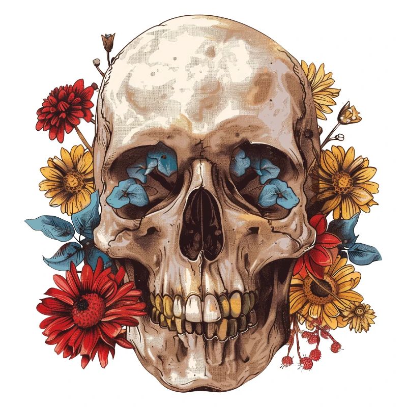 Skull, skull with flowers