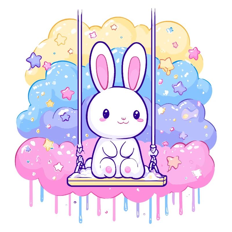 Cuddly bunny on cloud swing
