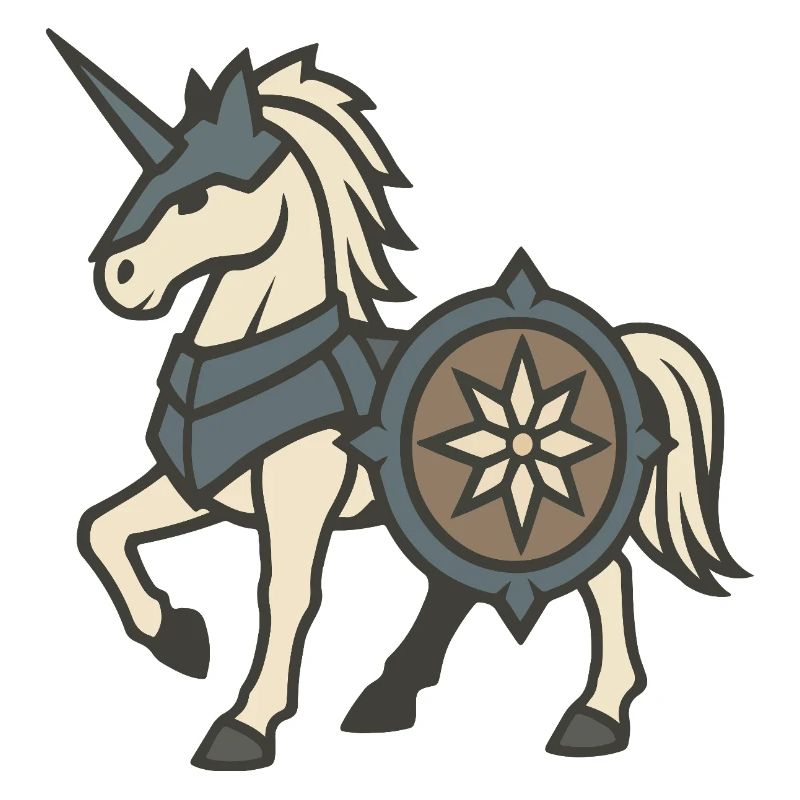 Armored Knight Unicorn with Shield and Crest