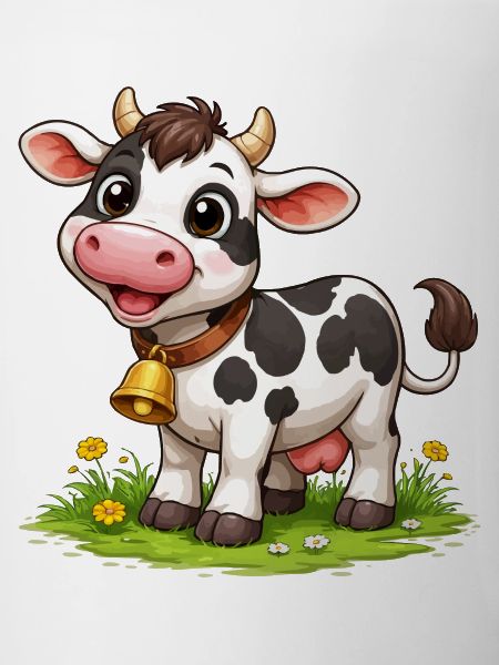 Cow with bells on pasture