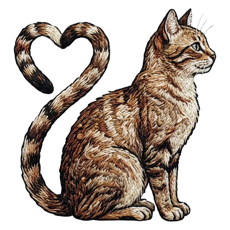 Cat love in embroidered look (printed)