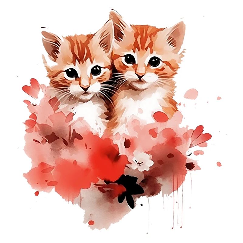 Fleurs de Duo de chatons aquarelle