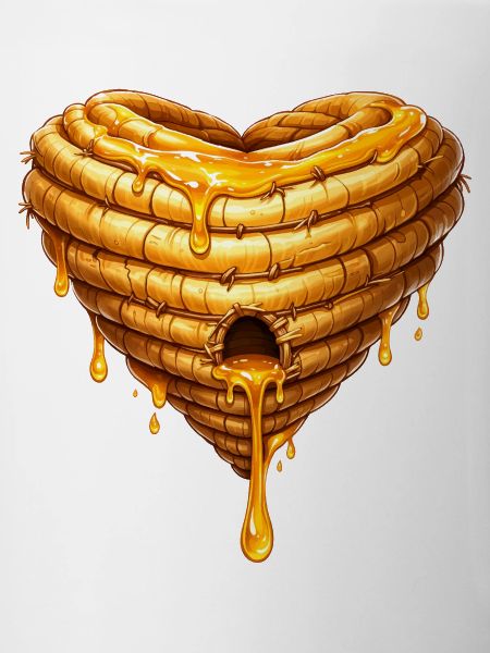 Heart Beehive with Honey Illustration