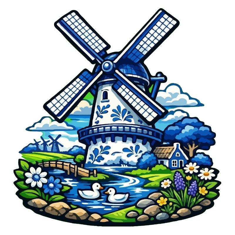 Blue Windmill in Garden