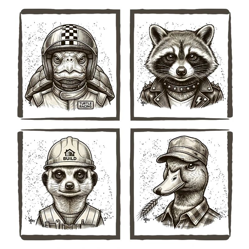 Escadron d’animaux de dessins animés rétro - Look vintage cool