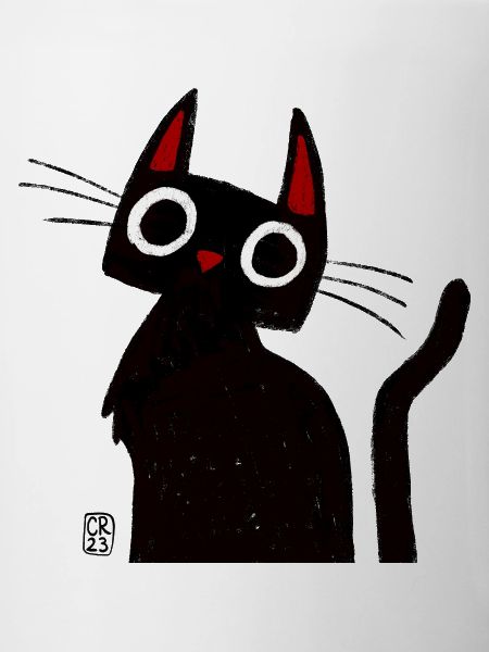 Night cat silhouette with red ears