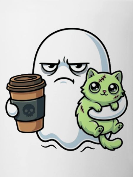 Halloween Kaffee Geist mit Zombie Katze