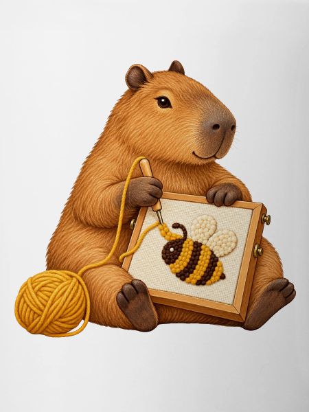 Capybara mit Punch-Needle-Biene