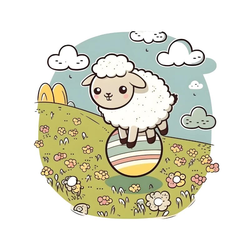 Sheep on an Easter meadow on an Easter egg