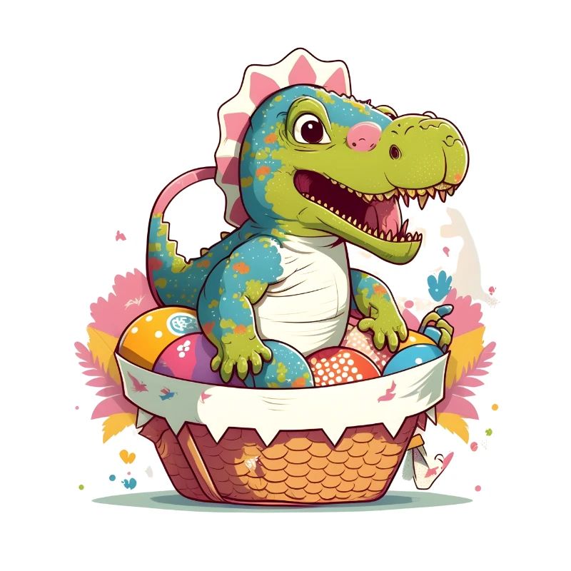 Dino in the Easter egg basket