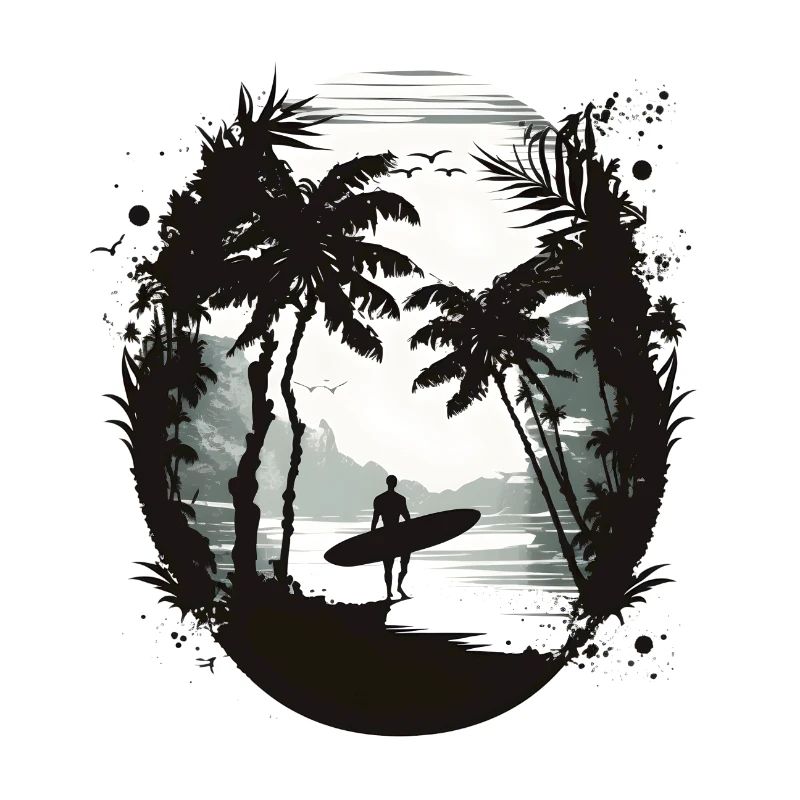 Surfeur noir et blanc