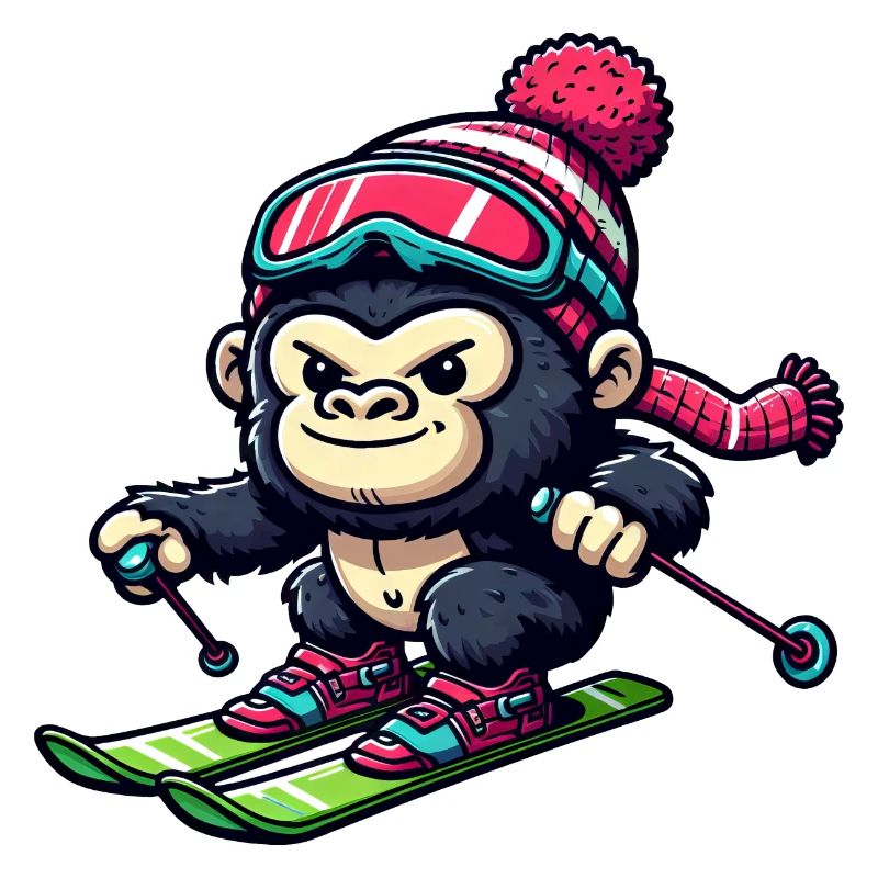 Monkey Gorilla Chimpanzee Ski Holiday Skier Design