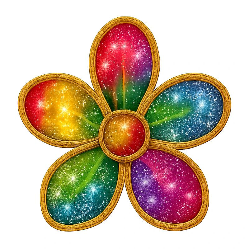Galactic flower ring with colorful sparkles