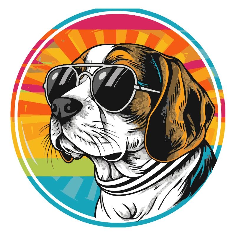 Chien d’été avec lunettes de soleil
