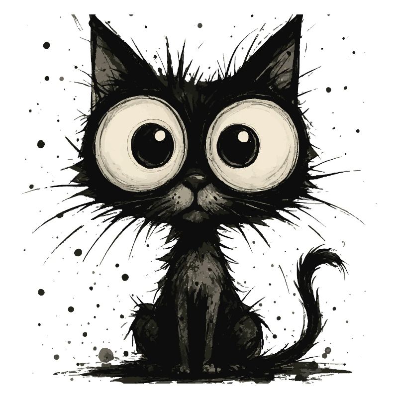 Lustige schwarze Katze mit großen Augen – splash
