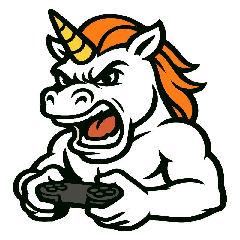 Raging Unicorn Gamer Mascot with Controller