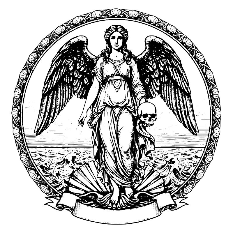 illustration d’un ange ailé avec un crâne