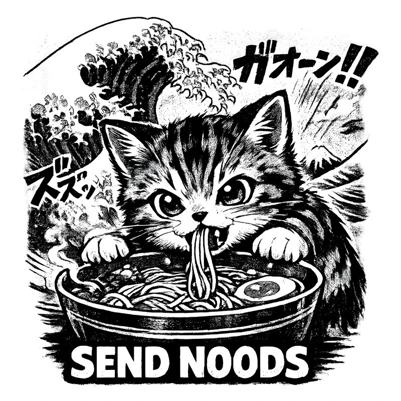 Katze isst Ramen Nudeln Poster