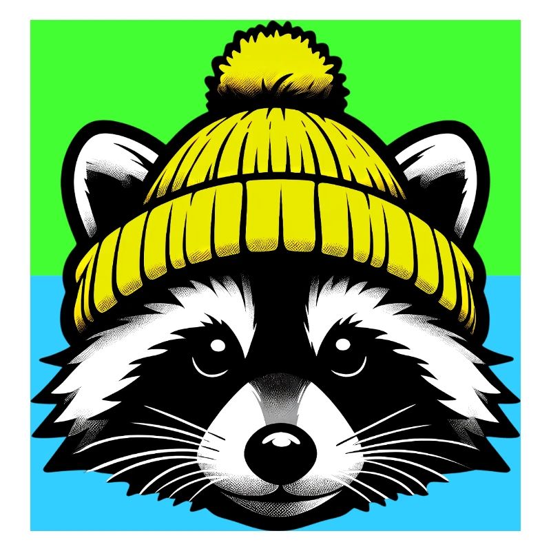 Raccoon with a wool cap