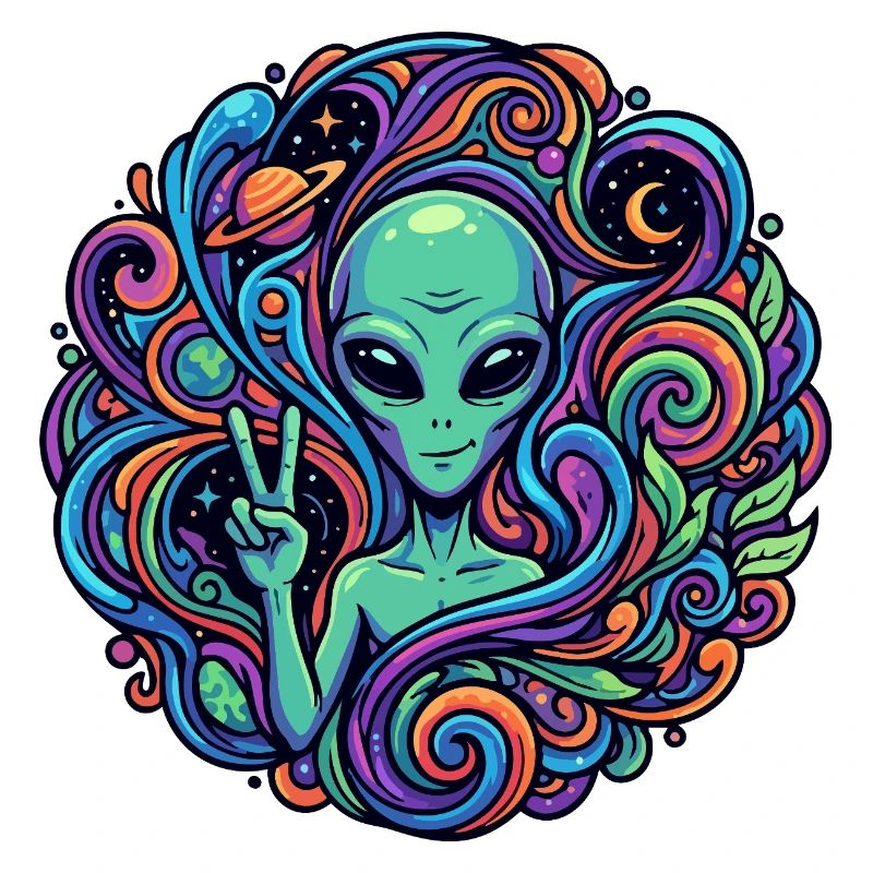 Alien Peace Sign Psychedelic Alien
