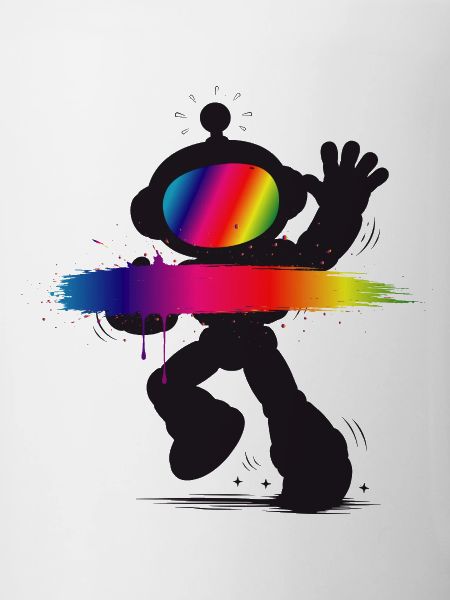 Robot Silhouette Rainbow Splash Design