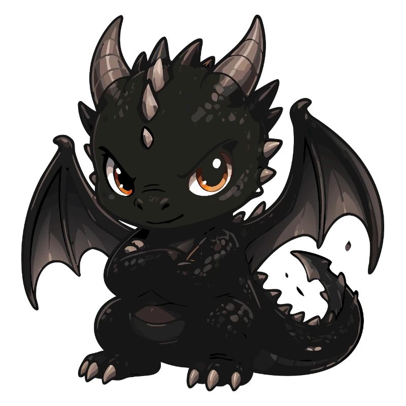 Schwarzer Drachen-Chibi mit Flügeln
