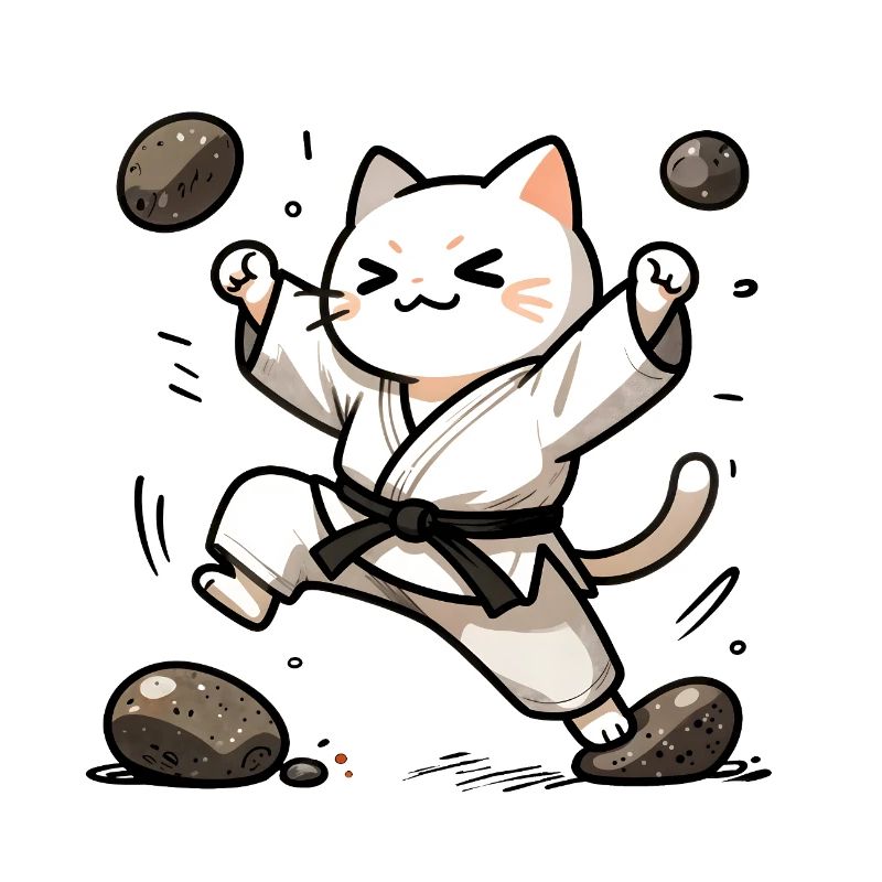 Karate Cat in White Gi