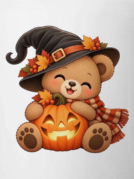 Halloween-Teddy mit Kürbis