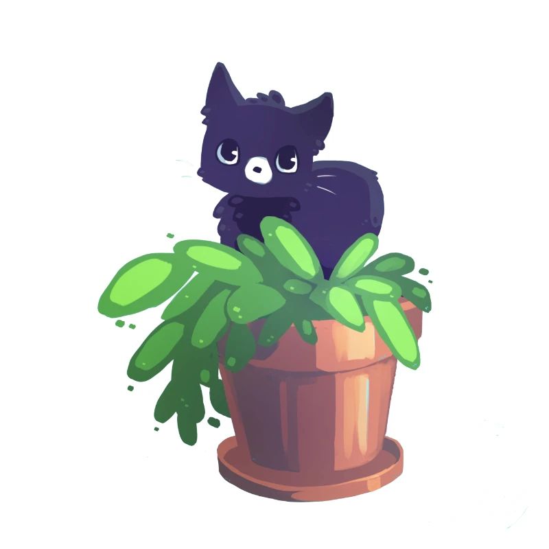 Chat dans un pot de fleur.