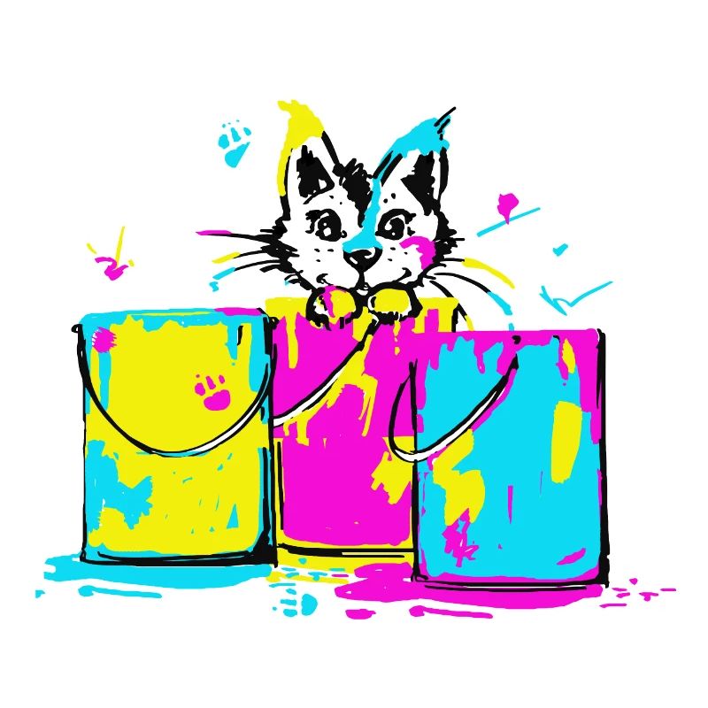 chat dans pots de peinture