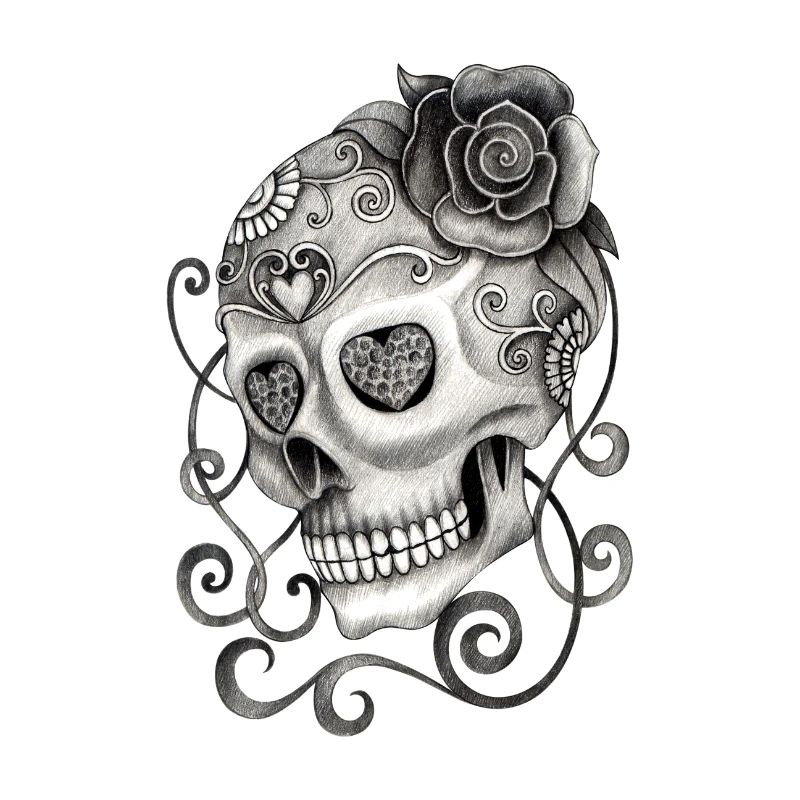 Skull with rose tattoo
