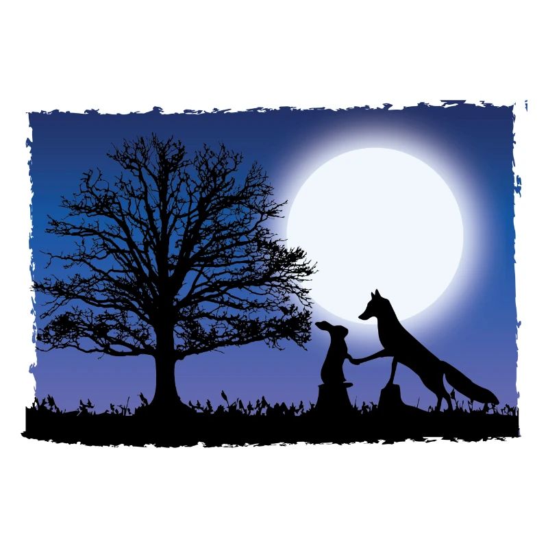 Fox and hare. Night. Fox and Rabbit. Night.