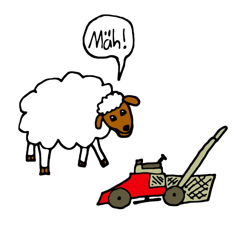 Schaf und Rasenmäher lustiger Comic Spruch Witz