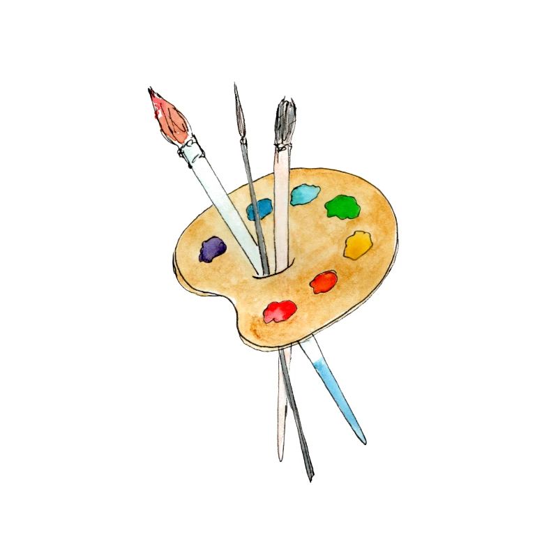 Palette, peintures et pinceaux