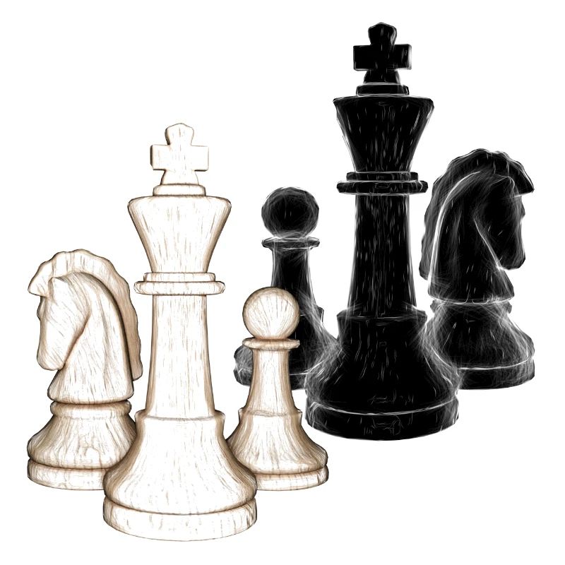 Échecs, pièces d’échecs, blanc, noir