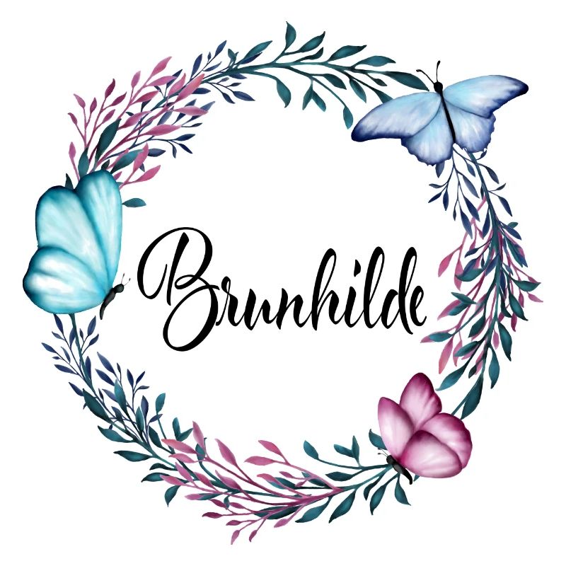 Brunhilde, nom, lettrage, couronne fleurs, cadeau