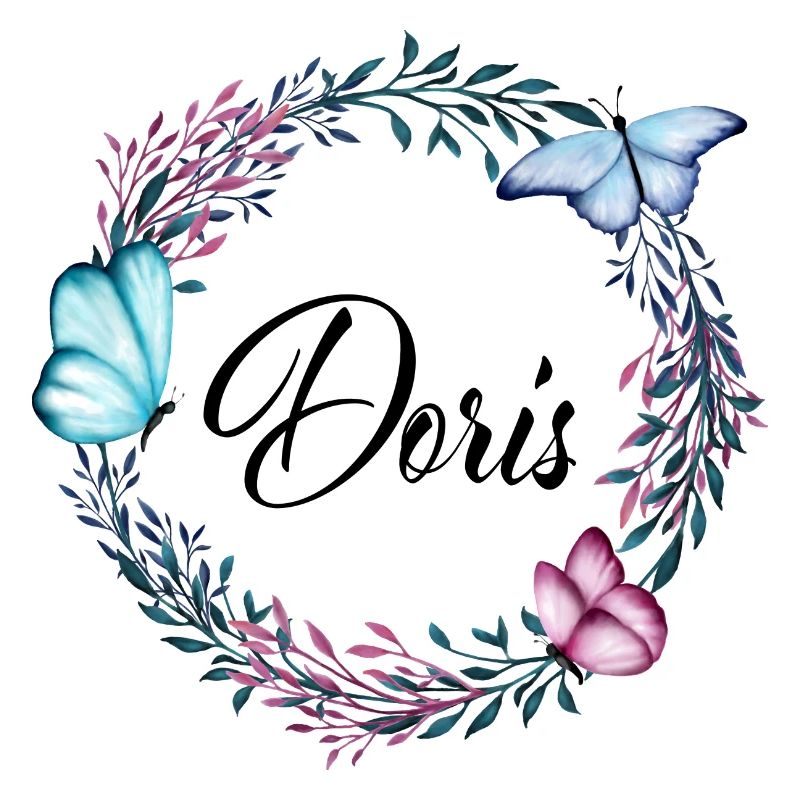 Doris, nom, lettrage, couronne de fleurs, cadeau