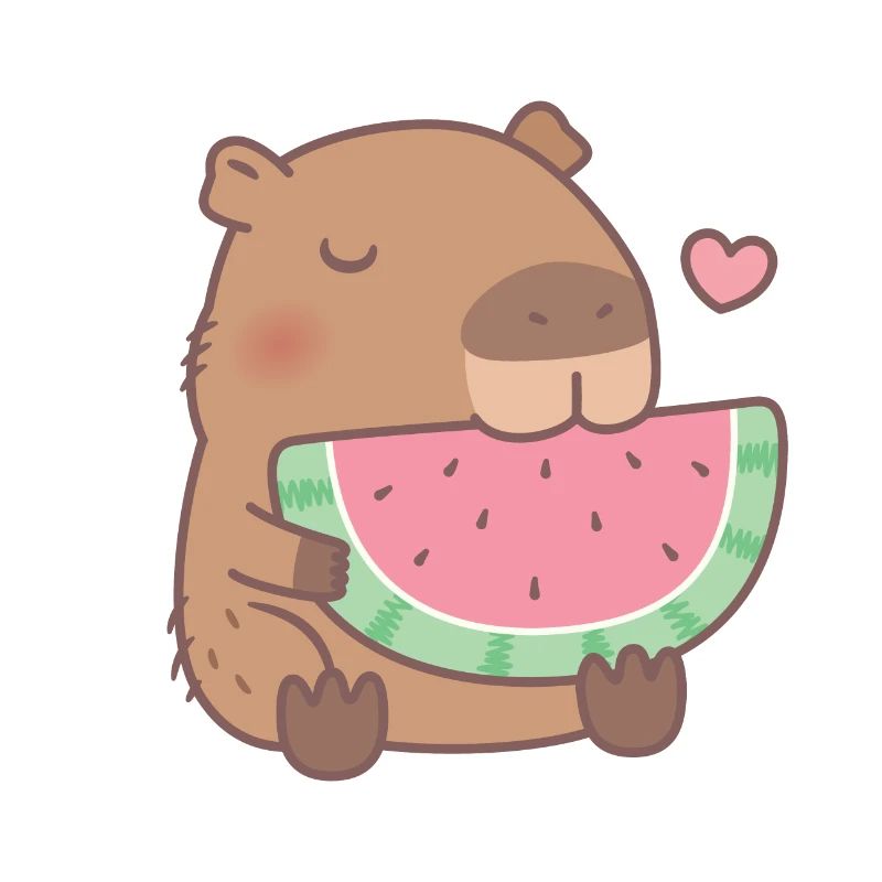 Cute Capybara Loves Watermelon