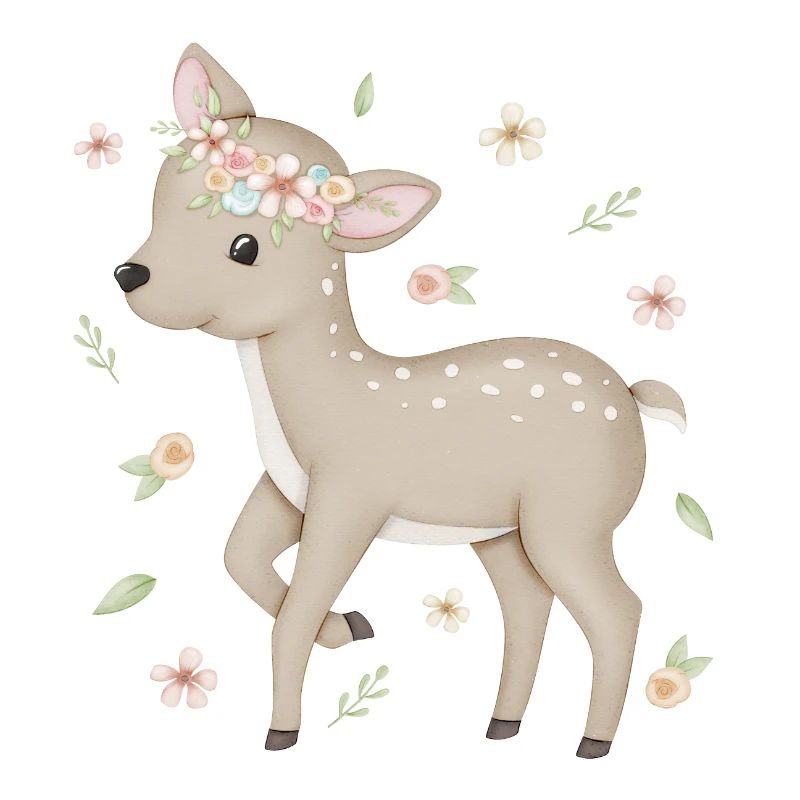 fauve de cerf mignon avec couronne de fleurs