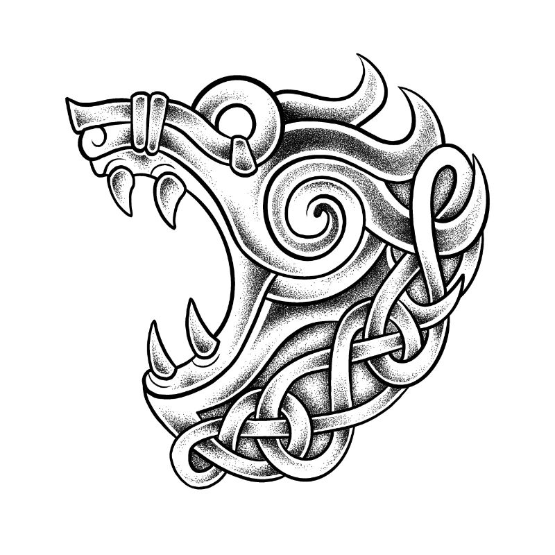Fenrir vikings dotwork tattoo