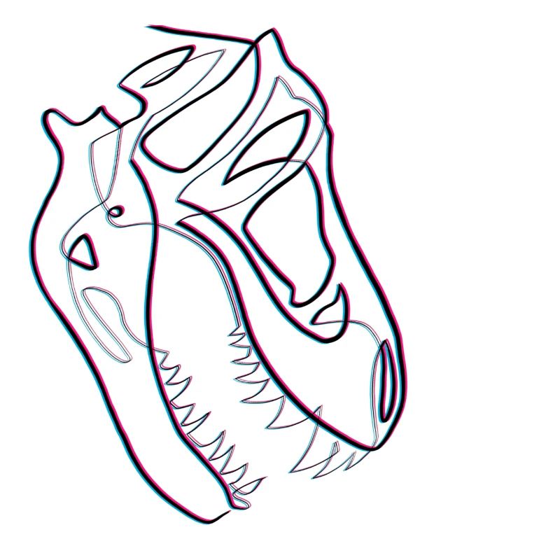 Crâne de T-rex en single line effet flouté