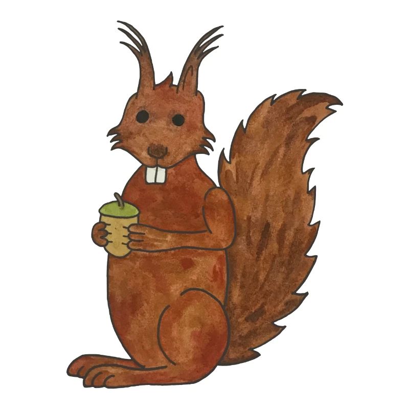 süßes Eichhörnchen mit Eichennuss mit Outlines