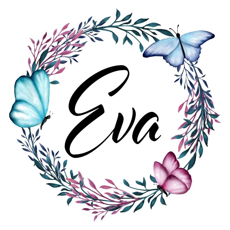 Eva, nom, lettrage, couronne de fleurs, cadeau
