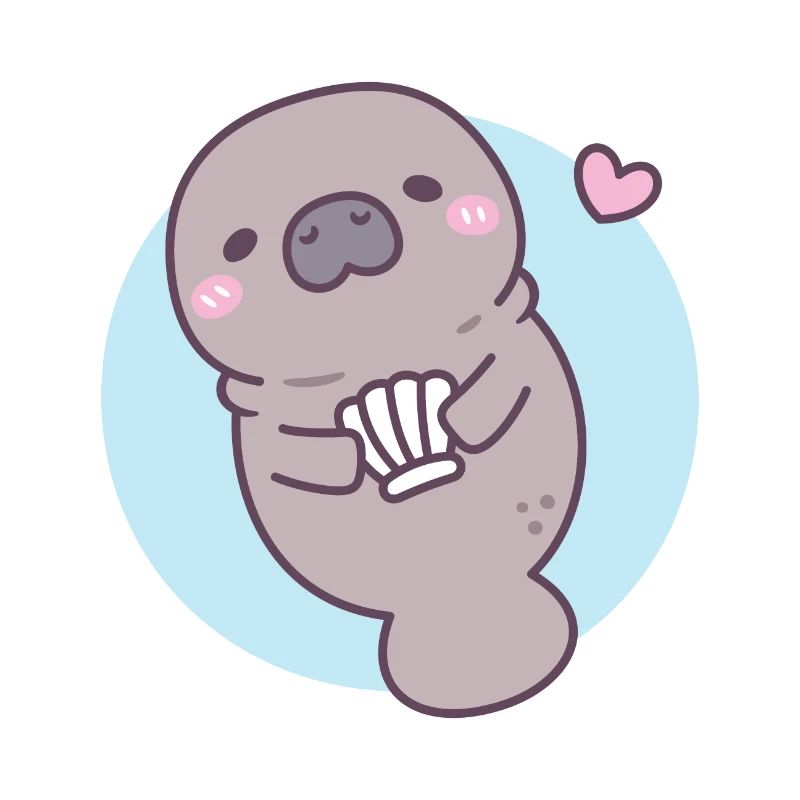 Cute Manatee Holding Clam Seashell