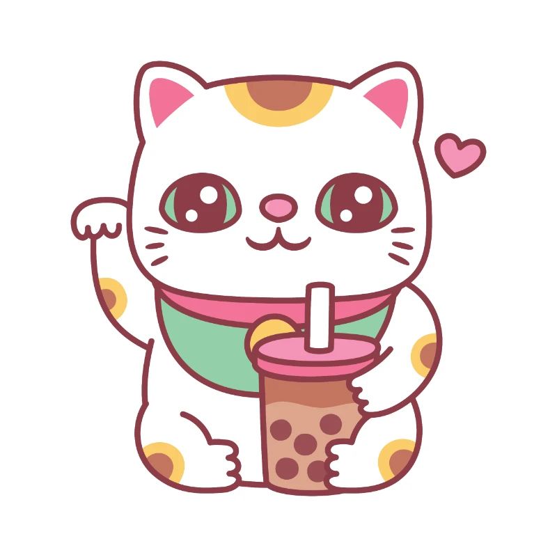 Cute Maneki Neko Cat With Bubble Tea