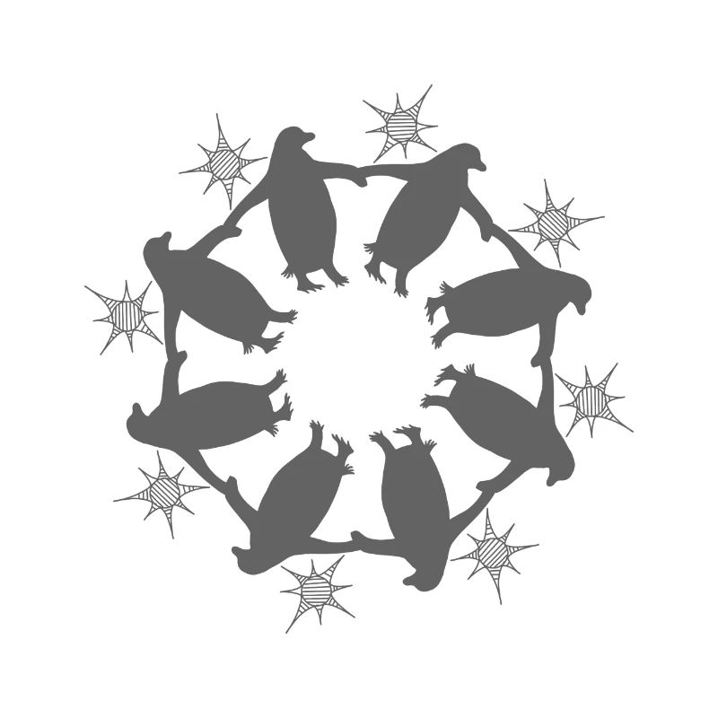 Pingouins main dans la main dans des motifs de mandala.