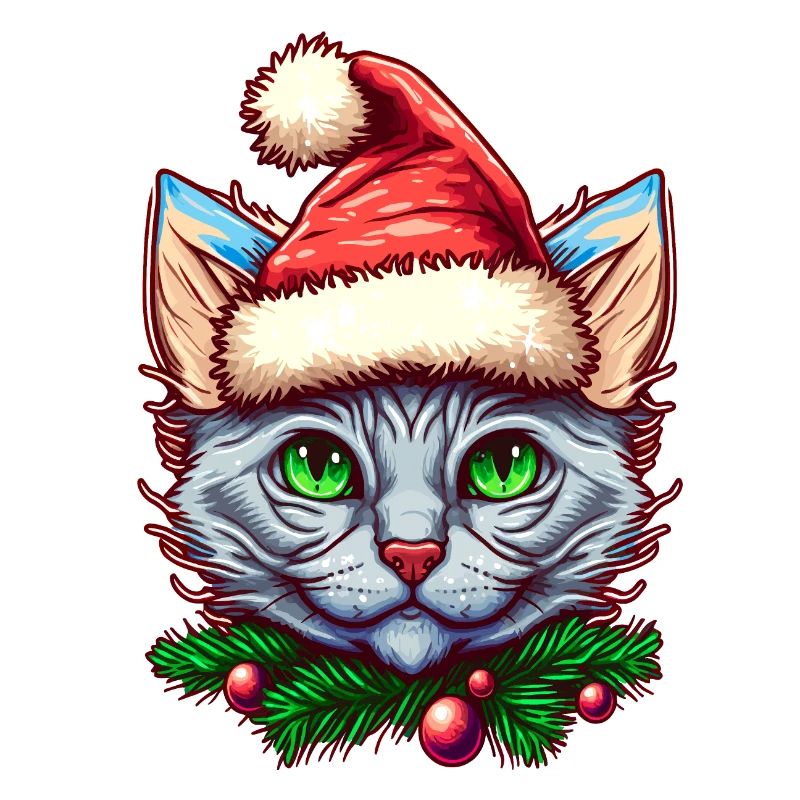 Wunderschönes digitales Weihnachtskätzchen-Kunstwerk, ein großartiges